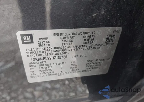 2017 GMC Acadia Denali z USA, uszkodzony, nr VIN 1GKKNPLS2HZ137436